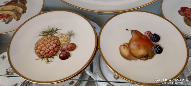 Antik Thomas porcelán, gyümölcs szervírozó készlet tál + 6 tányér