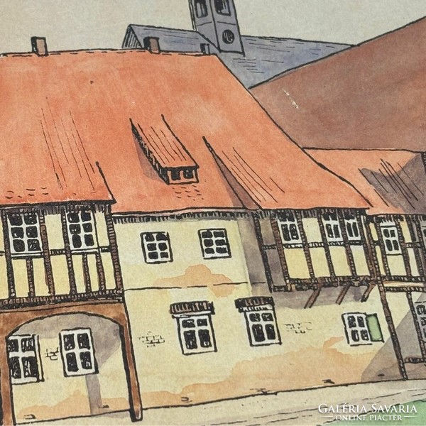 Nürnbergi ház - 1920-as évek színezett metszet -