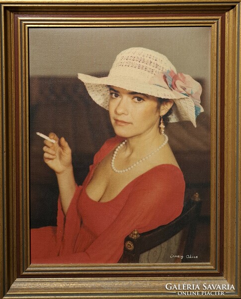 Inkey Alice fotója Gelecsényi Sára színésznőről - portréfotó vászonra nyomva, keretezve -