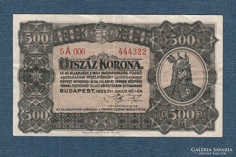 500 Korona 1923 Magyar Pénzjegynyomda Rt Budapest