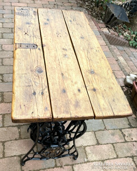Hall table, terrace table, storage, laptop table with cast iron singer legs