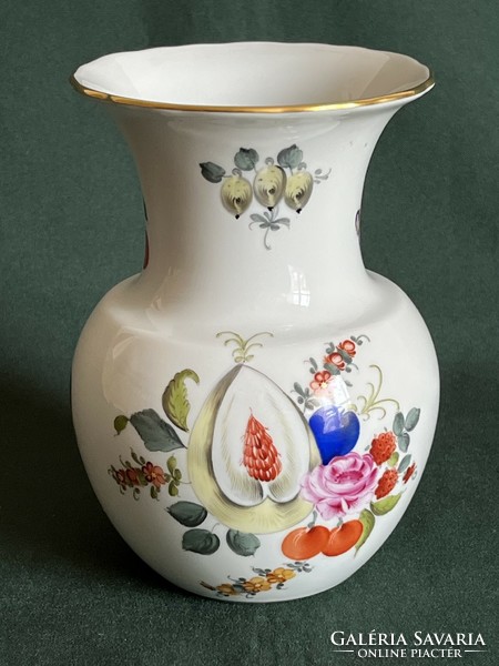 Herend bfr painted fruit pattern porcelain vase (p0009)