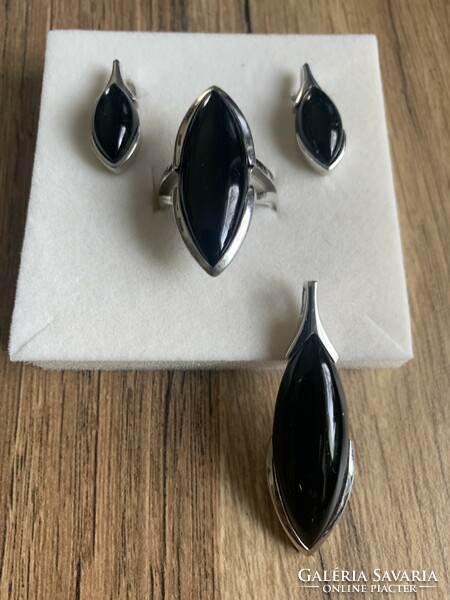 Onyx stone silver jewelry set