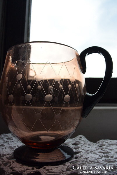 A dreamy pink thick-walled glass pitcher with polished lugs from the early 1900s, a flawless piece