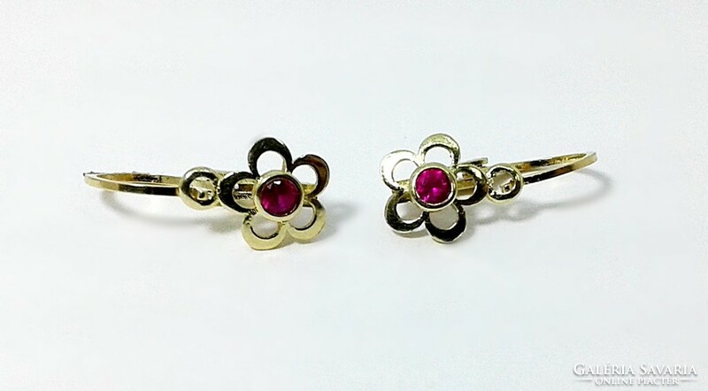 Gold baby earrings with pink stones (zal-au124343)