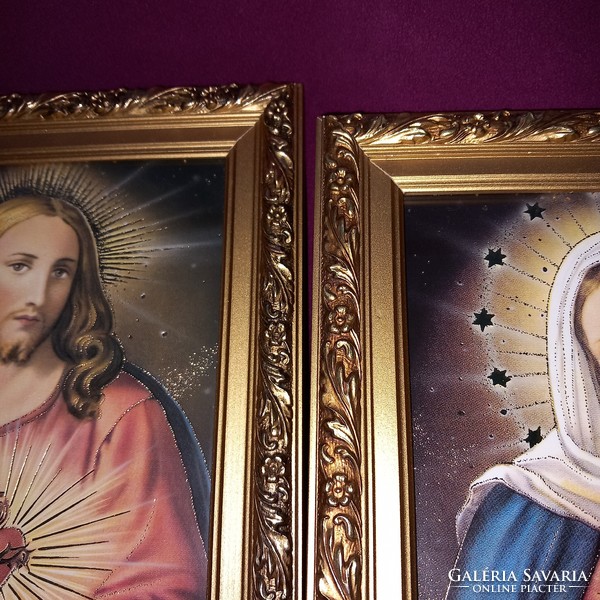In a pair, 2 beautiful images of saints, in a wooden frame. Picture, mural, wall decoration, religious object.