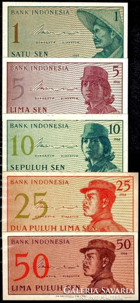 Indonézia 1-50 sen 1964 UNC 5 db bankjegy
