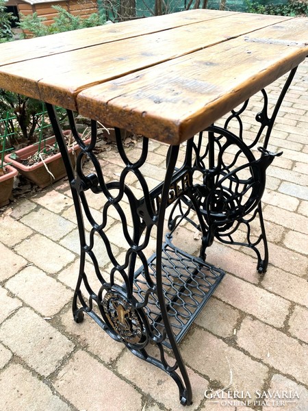 Hall table, terrace table, storage, laptop table with cast iron singer legs