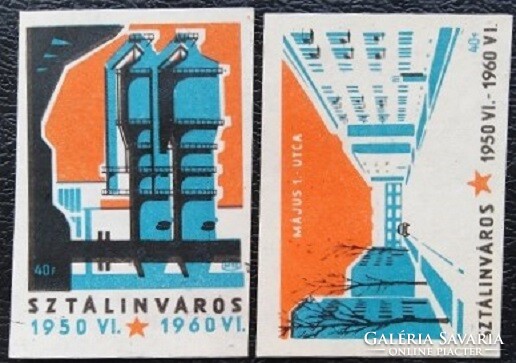 Gy70 / 1960 Stalinváros match tag, complete row of 2 pcs