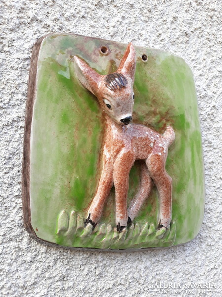 Rarity! Izsépy deer ceramic wall picture, marked