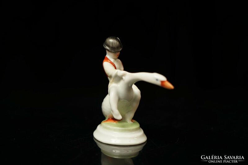 Old Herend porcelain Ludas Matyi figure / boy riding a goose / retro old