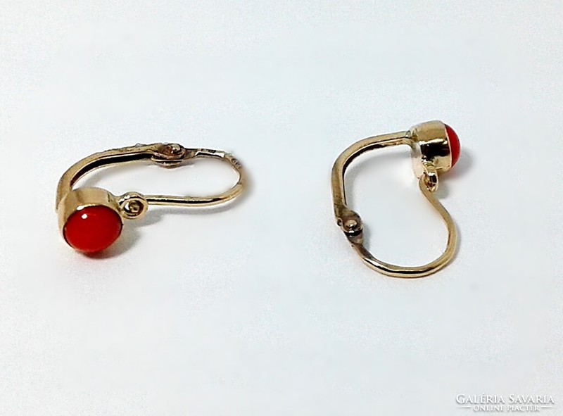 Gold baby earrings with red stones (zal-au123945)