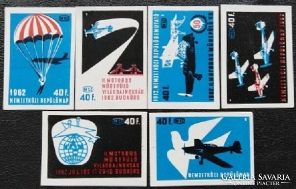 Gy61 / 1962 Nemzetközi repülőnap gyufacímke 6 db-s teljes sorozat
