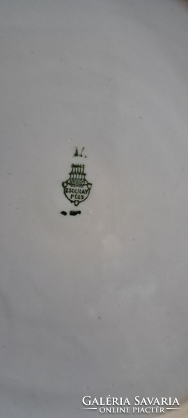 Old Zsolnay bird porcelain flat plate 1 (l4552)