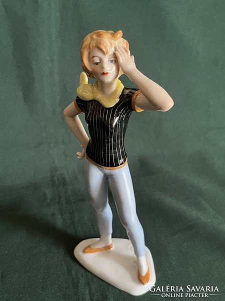 Volkstedt porcelain figurine of a girl with a scarf in a black striped shirt (p0011)