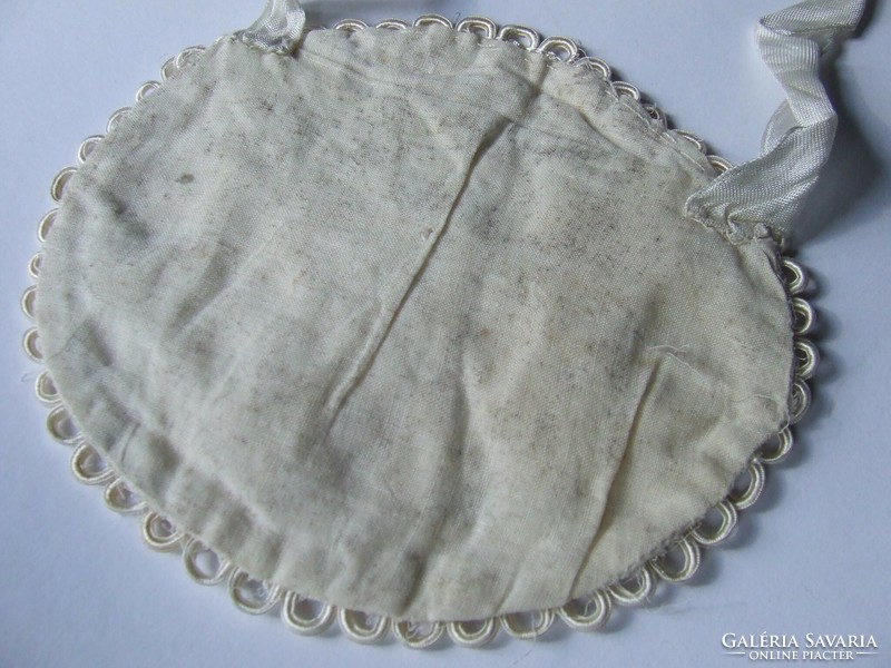 Régi antik zsinóros rátéttel díszített női vagy kislány táska, szütyő, báli kistáska