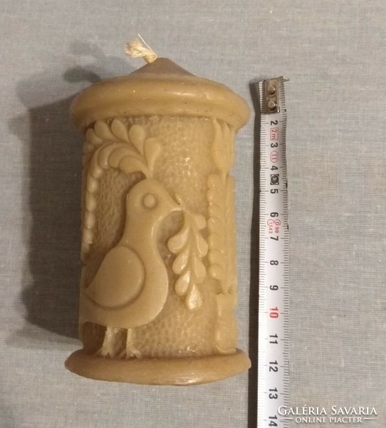Beeswax carved candle, folk pattern (diameter 11 x 6.5 cm)