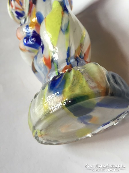 An old, larger-sized, ruffled-edged, colorful Murano hand-shaped artistic glass vase
