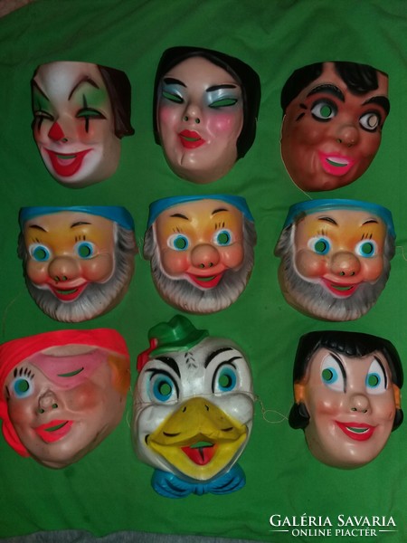 Antik festett celluloid maszkok álarcok KÜLÖNBÖZŐ KARAKTEREK 10 darab EGYBEN a képek szerint