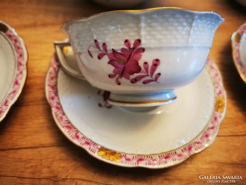 Komplett Herendi Apponyi lila mintás pur-pur 6 személyes teás készlet.