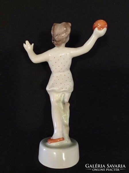 Art deco Zsolnay porcelain girl with the red polka dot ball