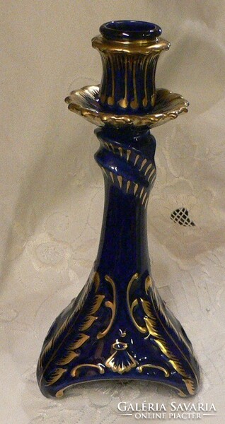 Hollóháza baroque patterned, cobalt blue candle holder