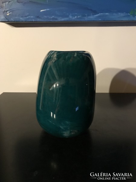 Heavy colored glass vase, marked at the bottom no.E. Manual work (20/e2)