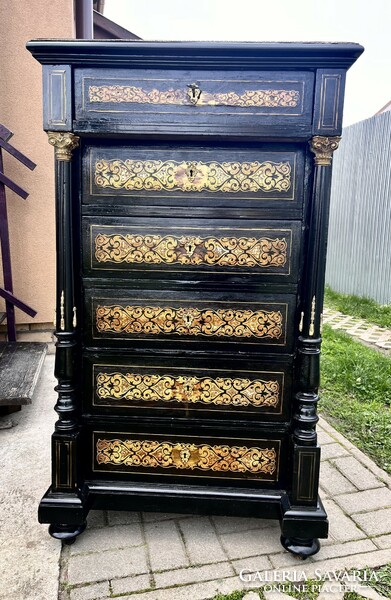 Antique French boulle-type sideboard, chest of drawers
