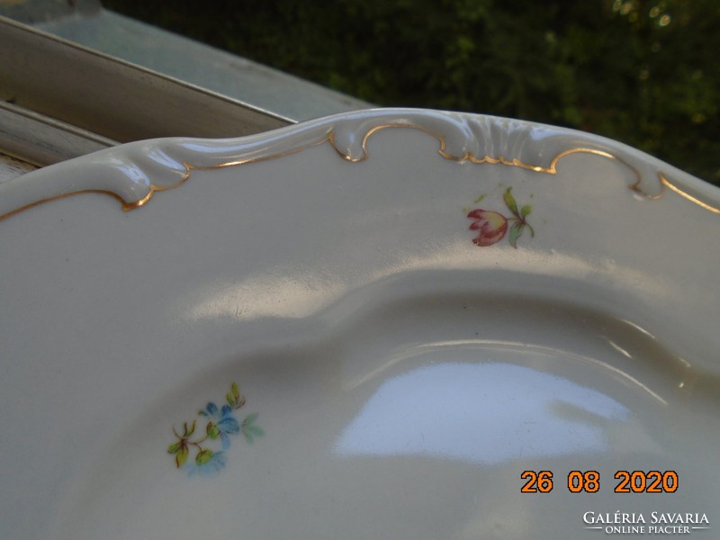 Zsolnay barokk, aranytollazott lapos tányér szórt virágmintával