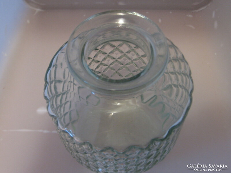Turquoise blue glass vase, decanter, pineapple pattern