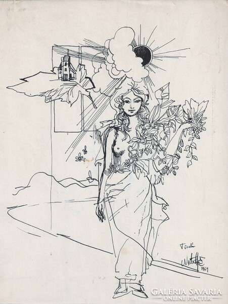 Németh Endre - Tündér 28 x 21 cm tus, papír 1969
