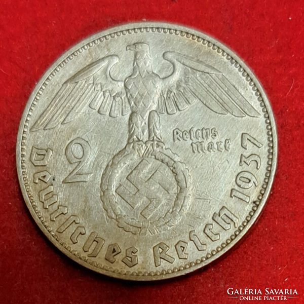 Horogkeresztes ezüst birodalmi 2 Márka 1937. J. (593)