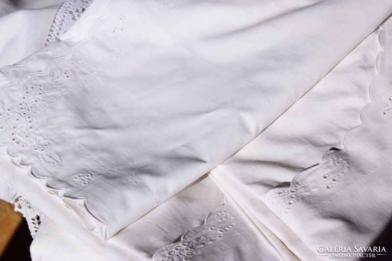 Old hand-embroidered madeira linen 2 duvet covers 1 pillowcase set mirror bed linen 175 x 127
