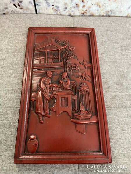 Carved grease stone with a Chinese scene representation a65