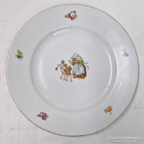 Régi Zsolnay pajzspecsétes mese vagy gyerek mintás porcelán tányér