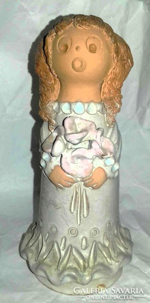 Ask - Antalfiné saint Katalin ceramic figure - girl with a bouquet of flowers