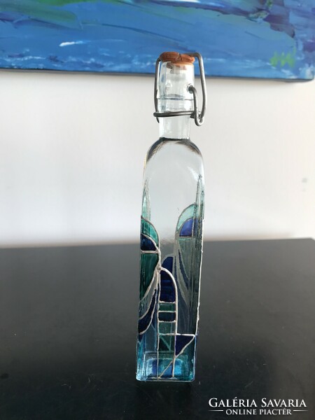 Gyönyörű, kézzel festett üvegpalack, díszüveg - (60)