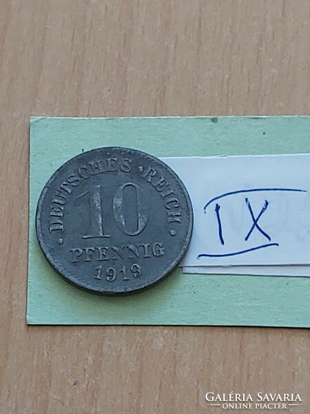 German Empire deutsches reich 10 pfennig 1919 zinc, ii. William ix