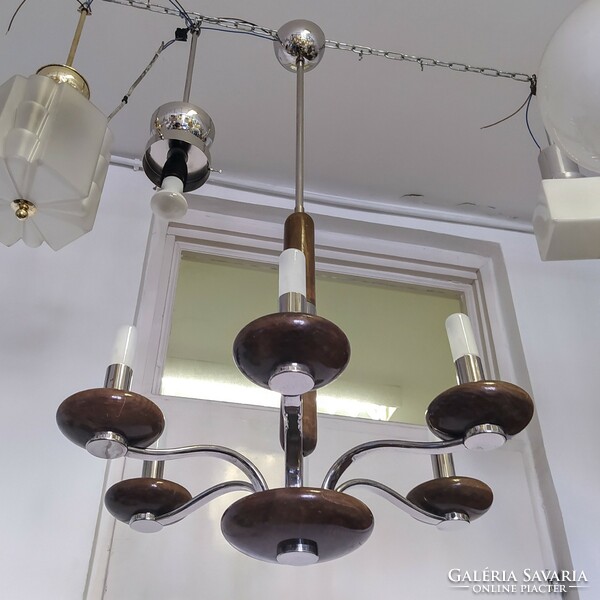 Art deco - bauhaus 6-burner nickel-plated chandelier renovated