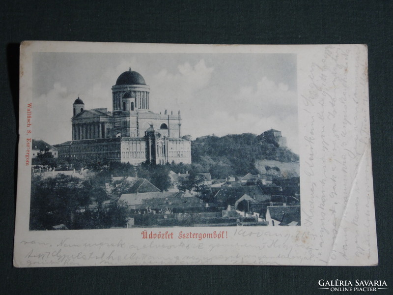 Képeslap,Postcard, Esztergom, bazilika,templom,palota,látkép részlet, 1900