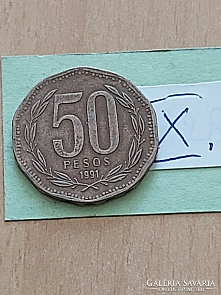 Chile 50 pesos 1991 aluminum bronze, bernardo o'higgins, x