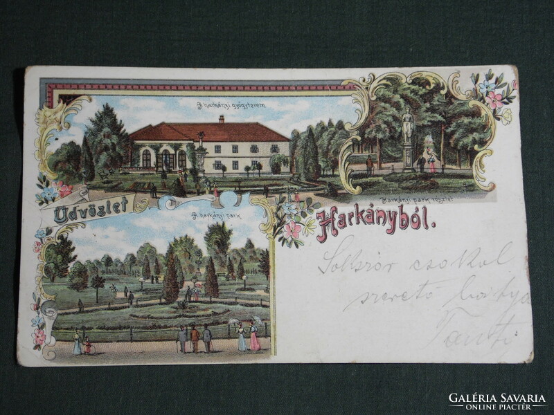 Képeslap,Postcard, Harkány, mozaik részletek, park, gyógyterem, litho, 1899