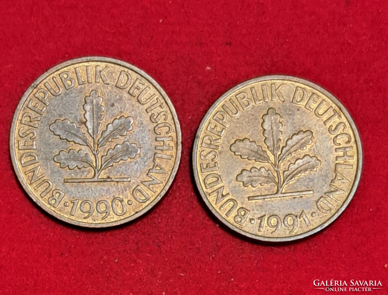 1990, 1991. 2 Pieces Germany 10 pfennig (1516)