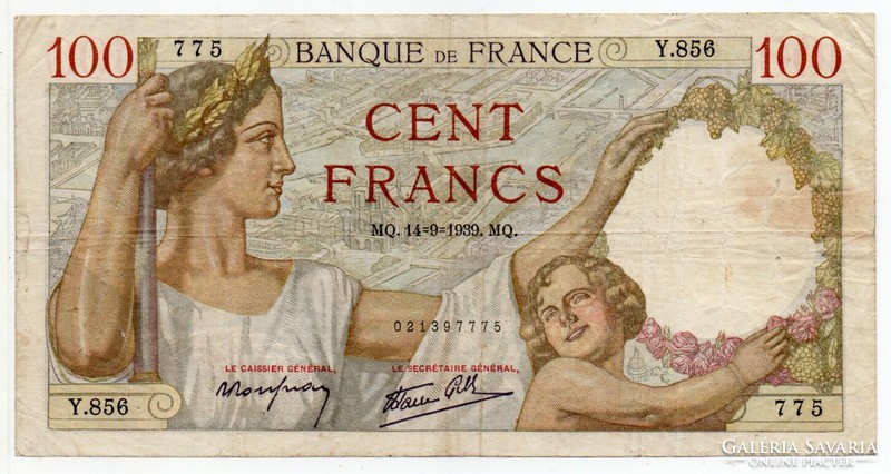 Franciaország 100 francia Frank, 1939