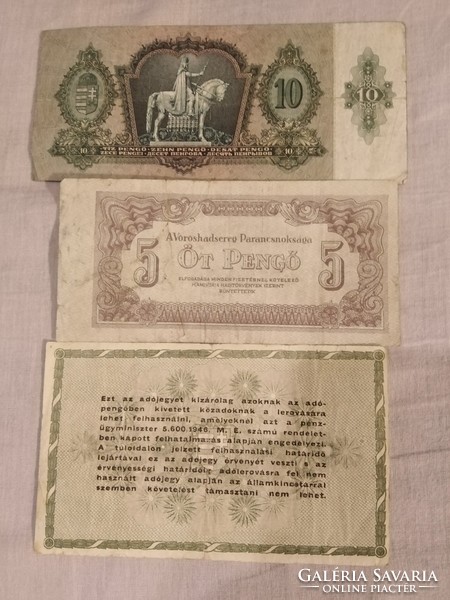 10 Pengő (1936), vh 5 pengő (1944), 50,000 Tax Pengő