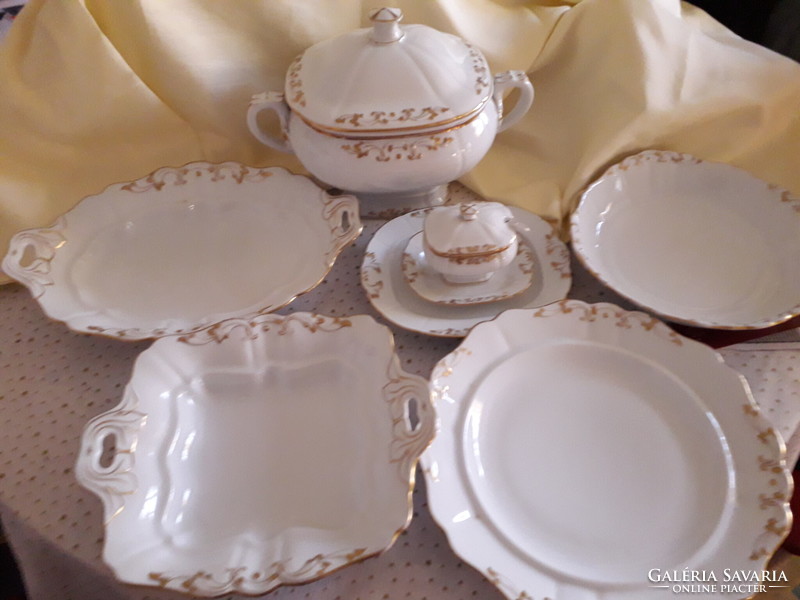 Slaggenwald extra porcelain gilded service serving set 7 pieces flawless beauty! Old precious