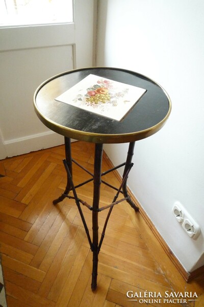 Antique art nouveau bamboo copper earthenware flower stand table 1910s