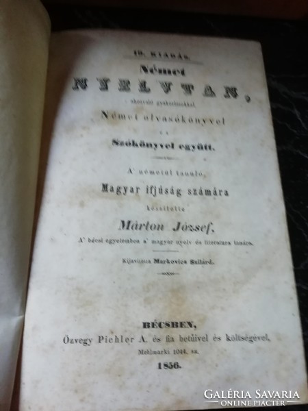 Márton József Német nyelvtan 1856  képeken látható állapotban van
