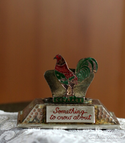 Fire enamel, silver-plated rooster card holder, advertising item courage brewery, Anglia brewery