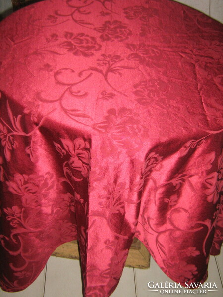 Beautiful floral burgundy oval heavy silk damask tablecloth